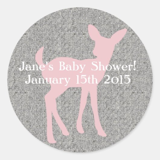 Baby Roze Herten en Grijze Burlap Sticker (Voorkant)