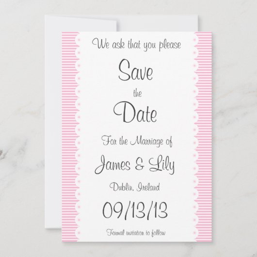 Baby roze inkeppen slaan de datummelding op save the date (Voorkant)