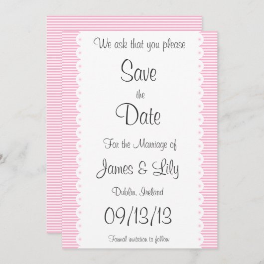 Baby roze inkeppen slaan de datummelding op save the date (Voorkant / Achterkant)