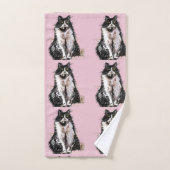 Baby roze keuxedo zwarte kattenkat Meisjesset Bad Handdoek (Handdoek)