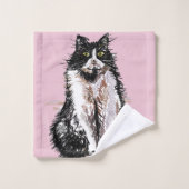 Baby roze keuxedo zwarte kattenkat Meisjesset Bad Handdoek (Wasdoekje)