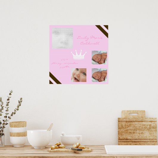 Baby roze koningin collage omwentelde wandkunst poster (Keuken)