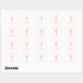Baby Roze Kruis met Aangepaste Naam Doop Ronde Sticker (Vel)