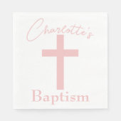 Baby Roze Kruis met Aangepaste Naam Doop Servet (Voorkant)