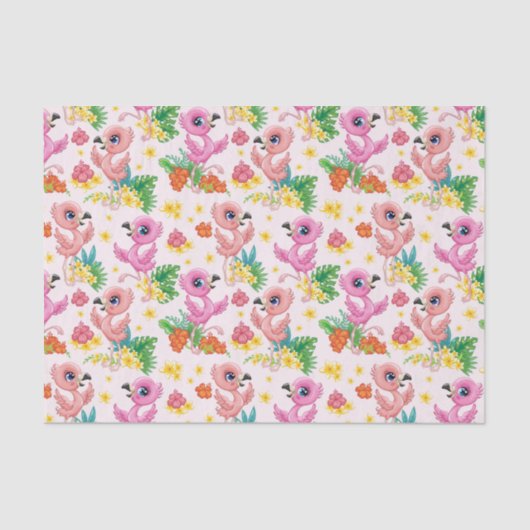 Baby roze lamingos tissuepapier (Voorkant)