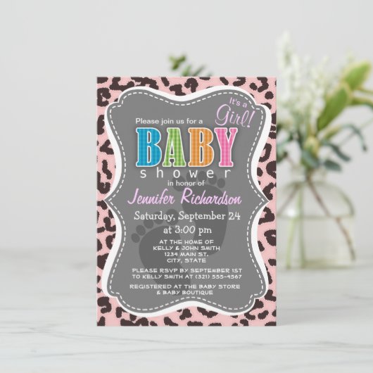 Baby Roze Leopard Animal Print Kaart (Staand voorkant)