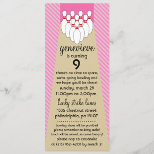 Baby roze Lucky Strike Bowling Birthday Party Kaart