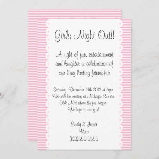 Baby roze Meisjes avond uitnodiging (Voorkant / Achterkant)