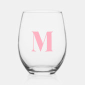 Baby Roze Modern Monogram Initiaal Letter Wijnglas Zonder Voet (Voorkant)