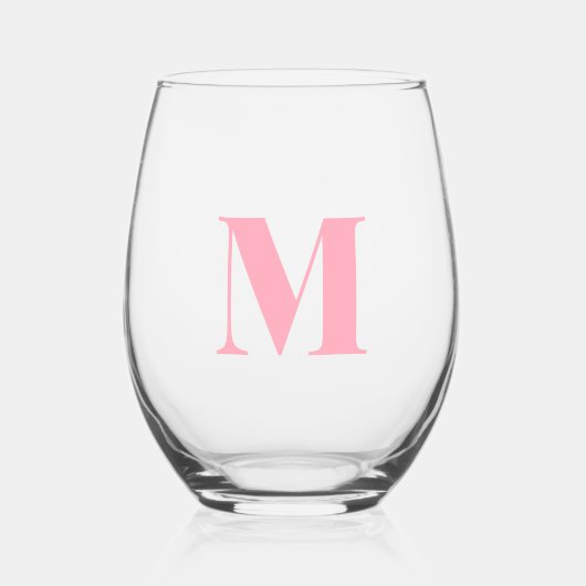 Baby Roze Modern Monogram Initiaal Letter Wijnglas Zonder Voet (Voorkant)