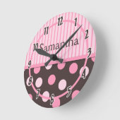 Baby Roze Moderne Mod Polka Dot Gepersonaliseerde  Ronde Klok (Hoek)