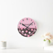 Baby Roze Moderne Mod Polka Dot Gepersonaliseerde  Ronde Klok (Huis)