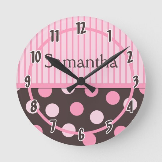 Baby Roze Moderne Mod Polka Dot Gepersonaliseerde  Ronde Klok (Voorkant)