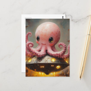 Baby Roze Octopus UFO Briefkaart