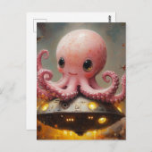 Baby Roze Octopus UFO Briefkaart (Voorkant / Achterkant)