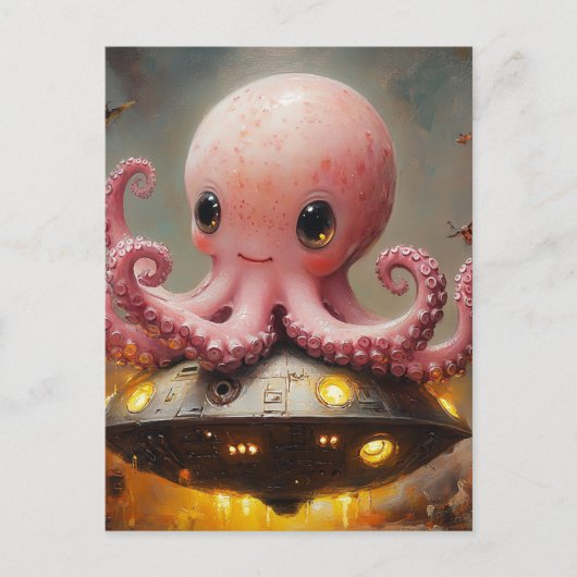 Baby Roze Octopus UFO Briefkaart (Voorkant)