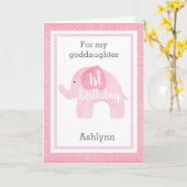 Baby Roze olifant 1e verjaardag Goddochter Kaart (Gele Bloem)
