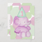 Baby Roze Olifant 1e Verjaardagsfeest Uitnodigen Kaart (Voorkant / Achterkant)