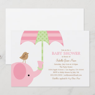 Baby Roze olifant   Baby shower Uitnodiging