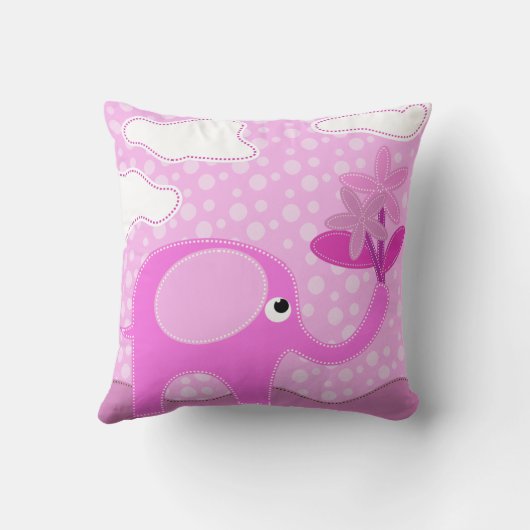 Baby roze olifant en bloemen op maat kussen (Achterkant)