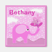 Baby roze olifant en bloemen op maat magneet (Voorkant)