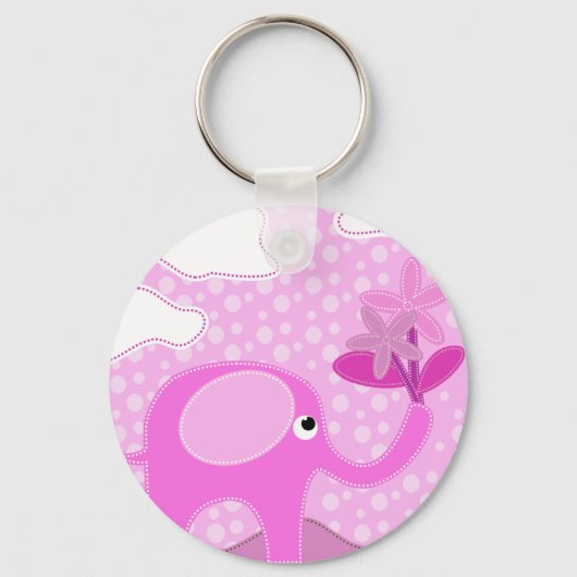 Baby Roze olifant en bloemen Sleutelhanger (Voorkant)