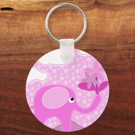 Baby Roze olifant en bloemen Sleutelhanger (Voorkant)