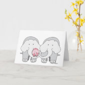 Baby Roze Olifant Kaart (Gele Bloem)