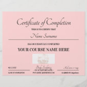 Baby roze on line certificaat van voltooiing (Voorkant)
