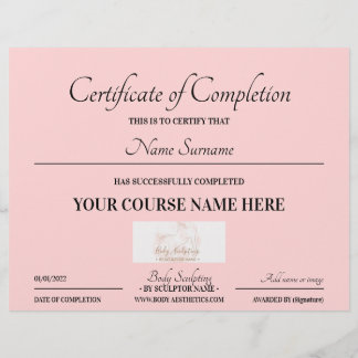 Baby roze on line certificaat van voltooiing
