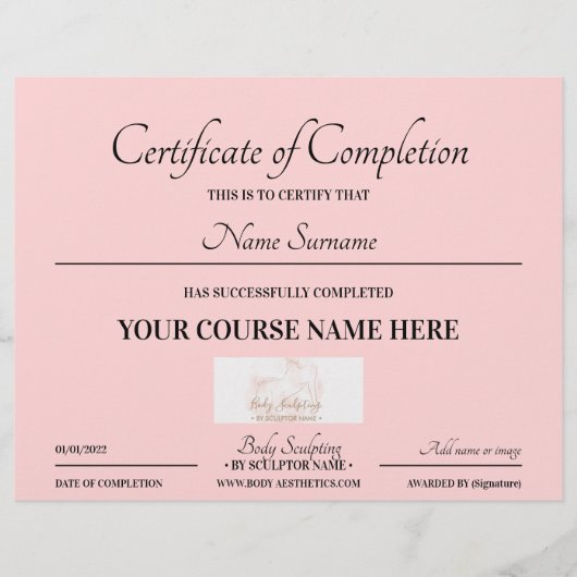 Baby roze on line certificaat van voltooiing (Voorkant)
