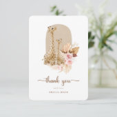 Baby Roze Pampas Grass Giraffe Baby shower Bedankkaart (Staand voorkant)