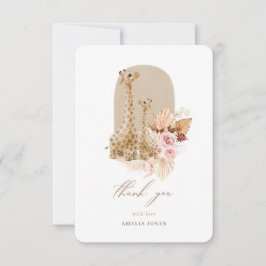 Baby Roze Pampas Grass Giraffe Baby shower Bedankkaart
