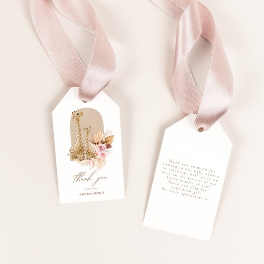 Baby Roze Pampas Grass Giraffe Baby shower Cadeaulabel