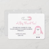 Baby Roze Penguin Dank u Kaart (Voorkant / Achterkant)