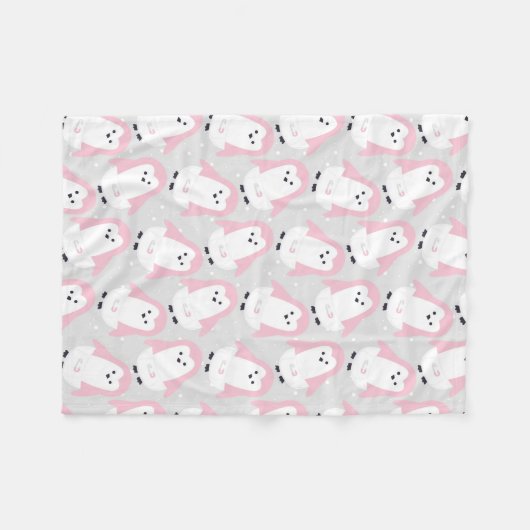 Baby Roze Penguin Pattern Fleece Deken (Voorkant (Horizontaal))
