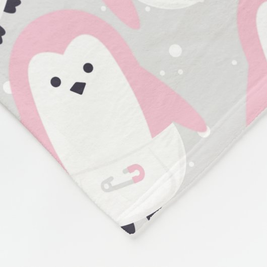 Baby Roze Penguin Pattern Fleece Deken (Hoek)