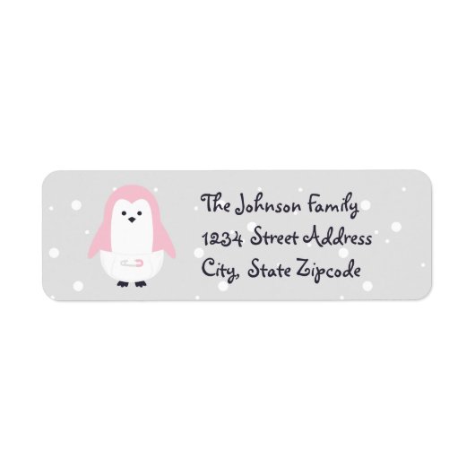 Baby Roze Penguin retour adreslabel Etiket (Voorkant)