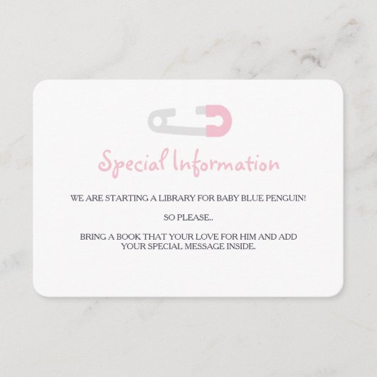 Baby roze pinguïn-informatie invoegen informatiekaartje (Voorkant)