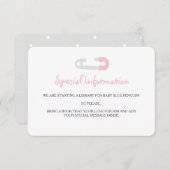 Baby roze pinguïn-informatie invoegen informatiekaartje (Voorkant / Achterkant)