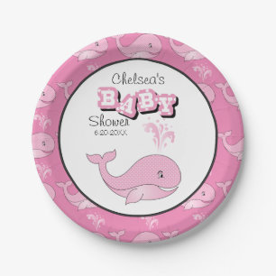 Baby Roze Polka-onderzeese walvis Personaliseren Papieren Bordje