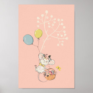 baby roze poster - schattige kleine muis