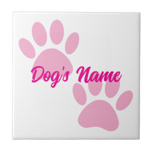 Baby Roze Puppy Paw Prints Aangepaste naam Tegeltje