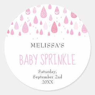 Baby roze regendruppels baby strooien ronde sticker