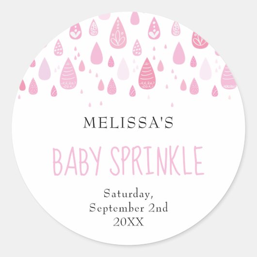 Baby roze regendruppels baby strooigoed ronde sticker (Voorkant)