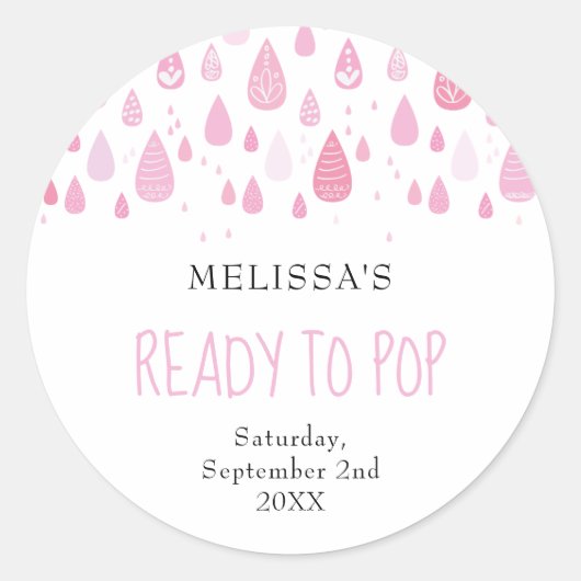 Baby roze regendruppels klaar om te knallen ronde sticker (Voorkant)