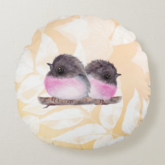 Baby Roze Robin Vogels Rond Kussen (Voorkant)