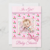 Baby Roze Rosebuds Baby shower Invitation Kaart (Voorkant)