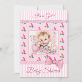  Baby Roze Rosebuds Baby shower Invitation Kaart