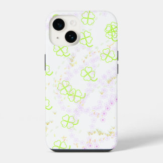 Baby Roze Sakura & Clover Botanische iPhone 14 Hoe Hoesje